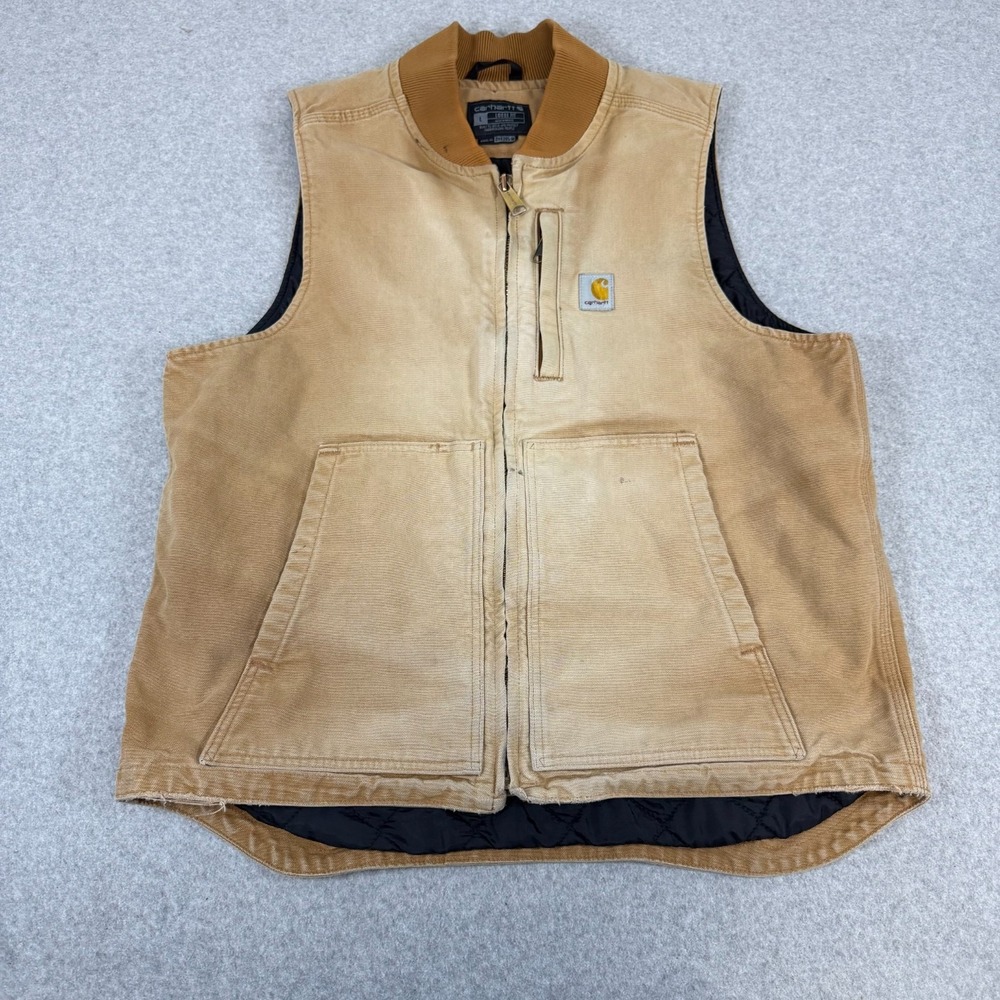 Carhartt Loose Fit Washed Duck Rib Collar Vest Mens Large Brown Well Loved